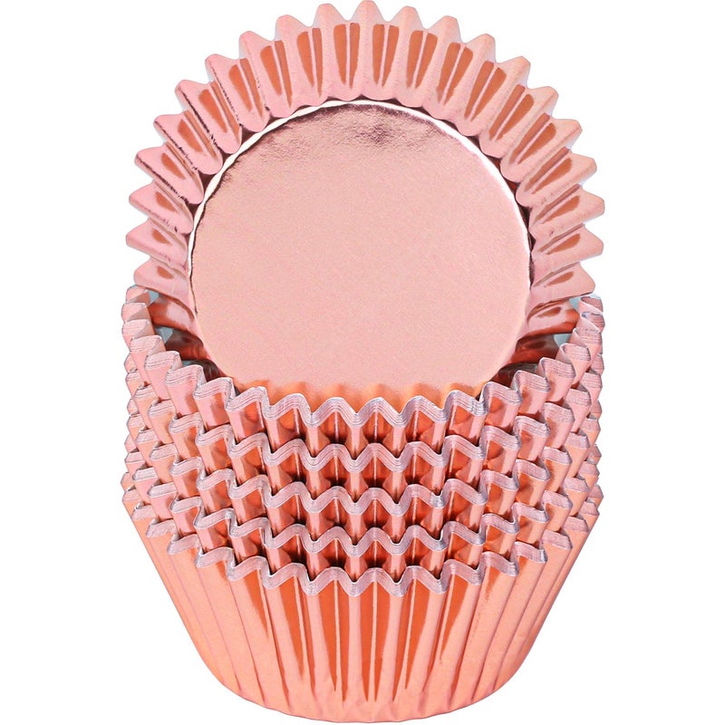 URATOT 100 Pieces Foil Metallic Cupcake Liners Muffin Wrappers Foil Baking Cups Muffin Paper Cases, Rose Gold - Image 1